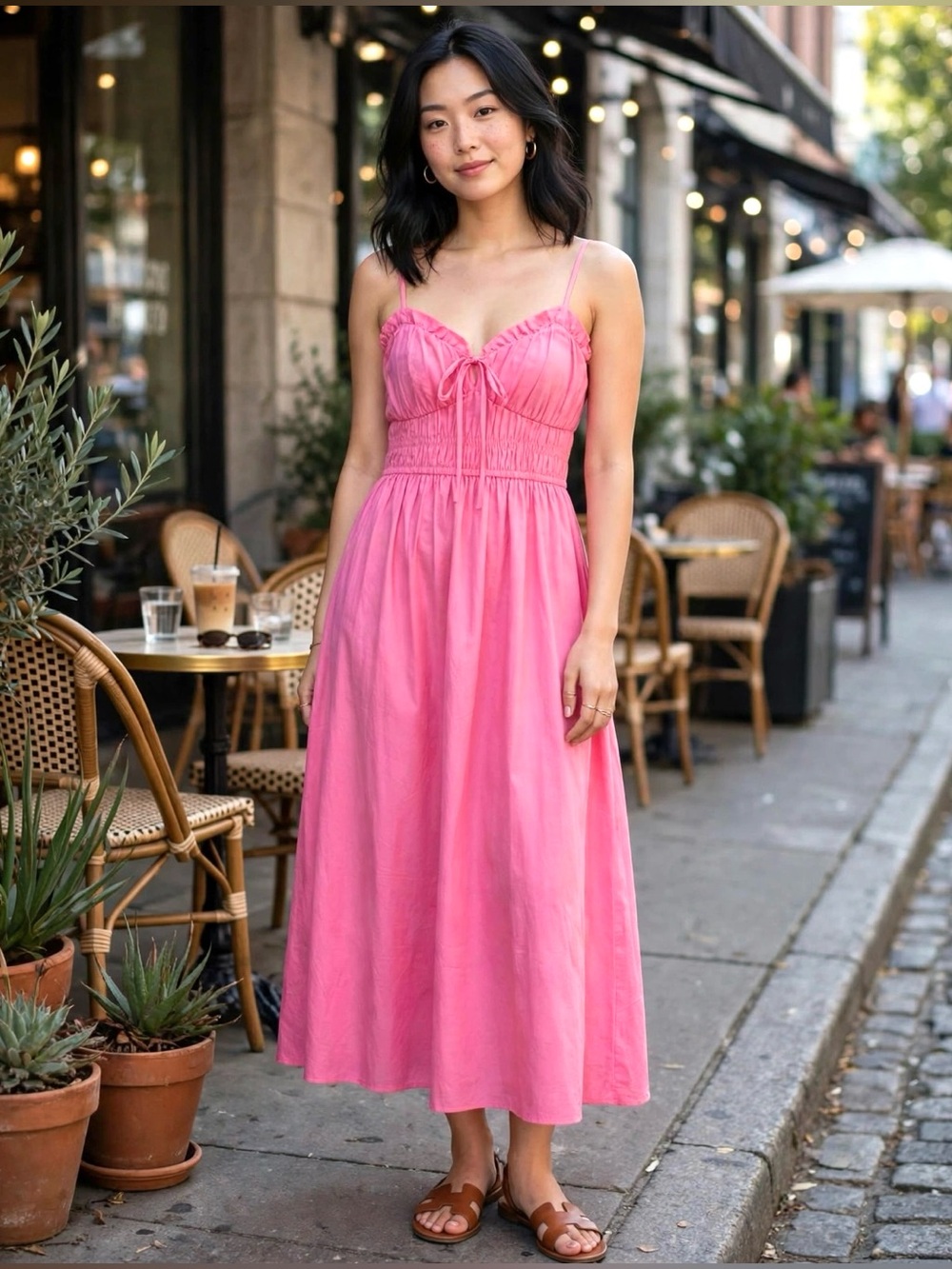 H&M Smocked Sweetheart Neckline Midi Dress - Size M